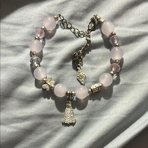 Elegant Silver and Pink Beaded Bracelet